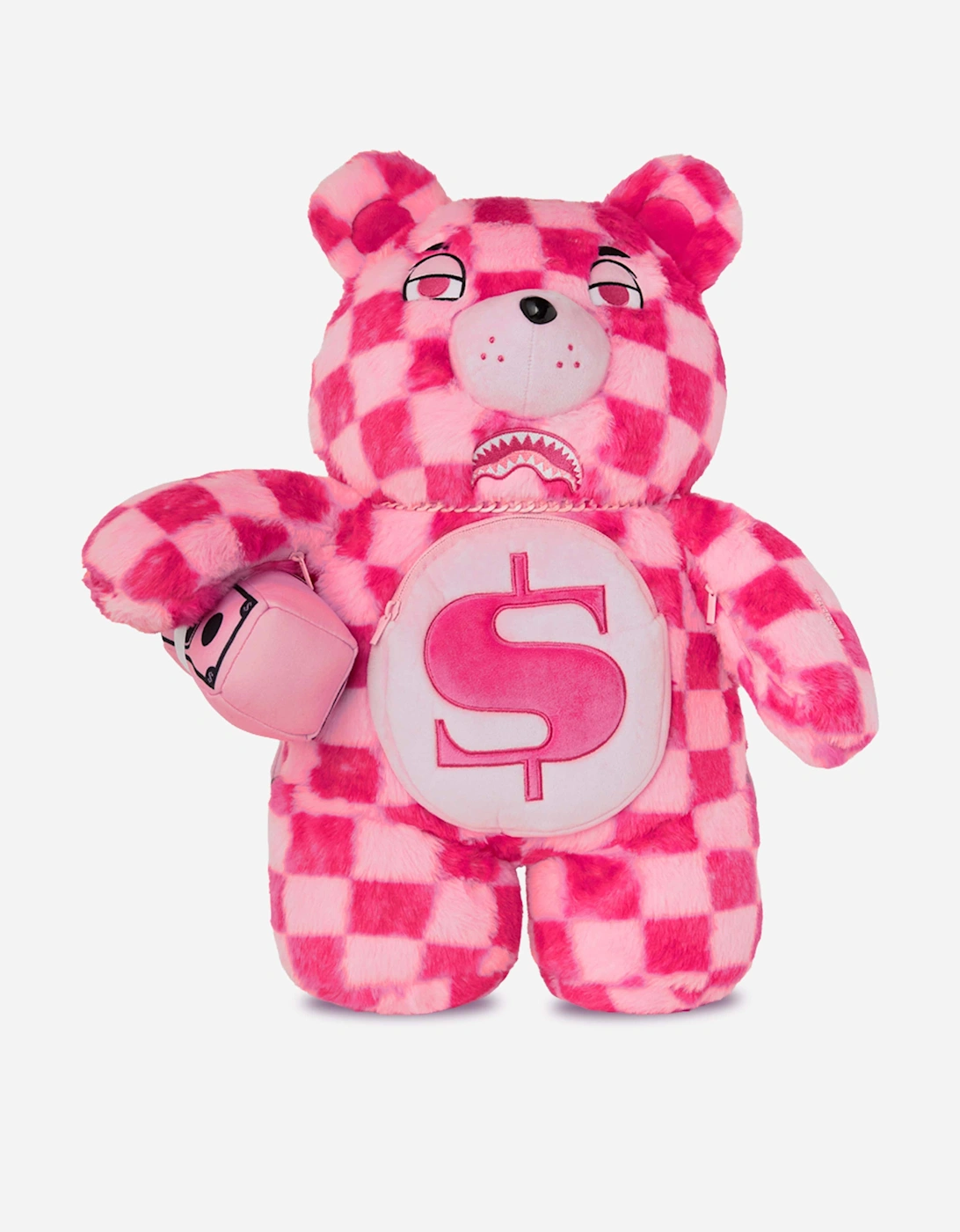 Girls Fur Check Money Bear Backpack in Pink (63cm), 8 of 7