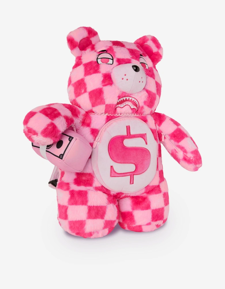 Girls Fur Check Money Bear Backpack in Pink (63cm)