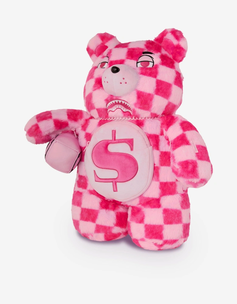 Girls Fur Check Money Bear Backpack in Pink (63cm)