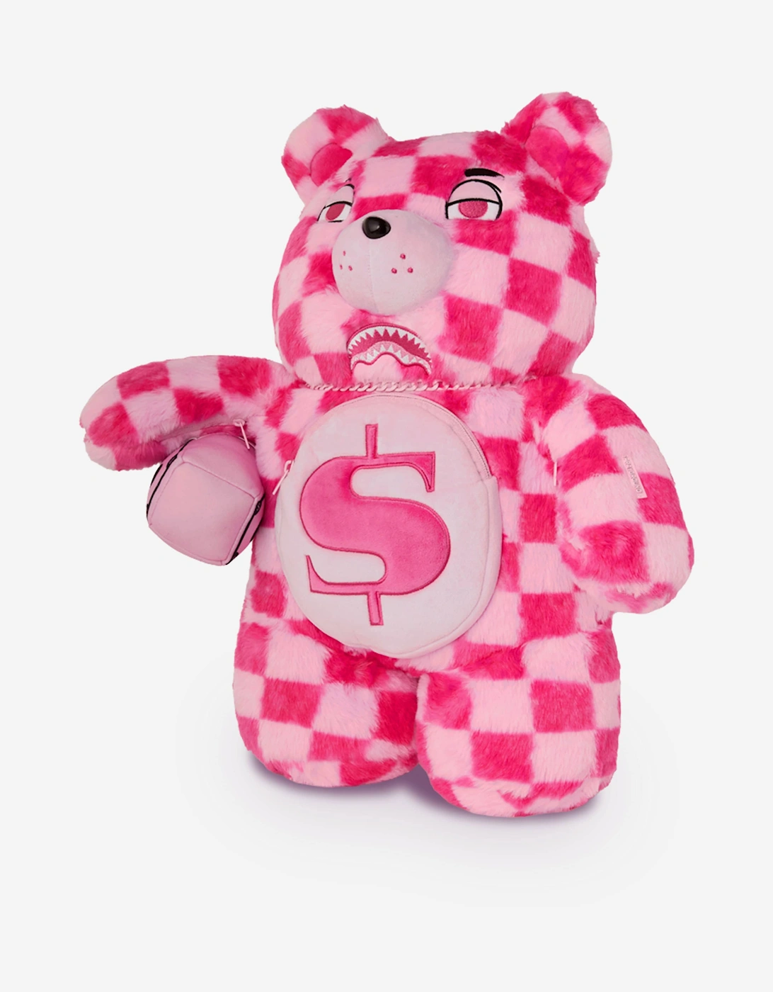 Girls Fur Check Money Bear Backpack in Pink (63cm)