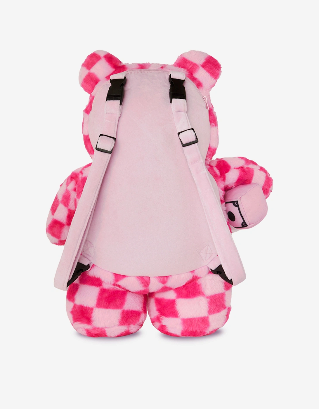 Girls Fur Check Money Bear Backpack in Pink (63cm)