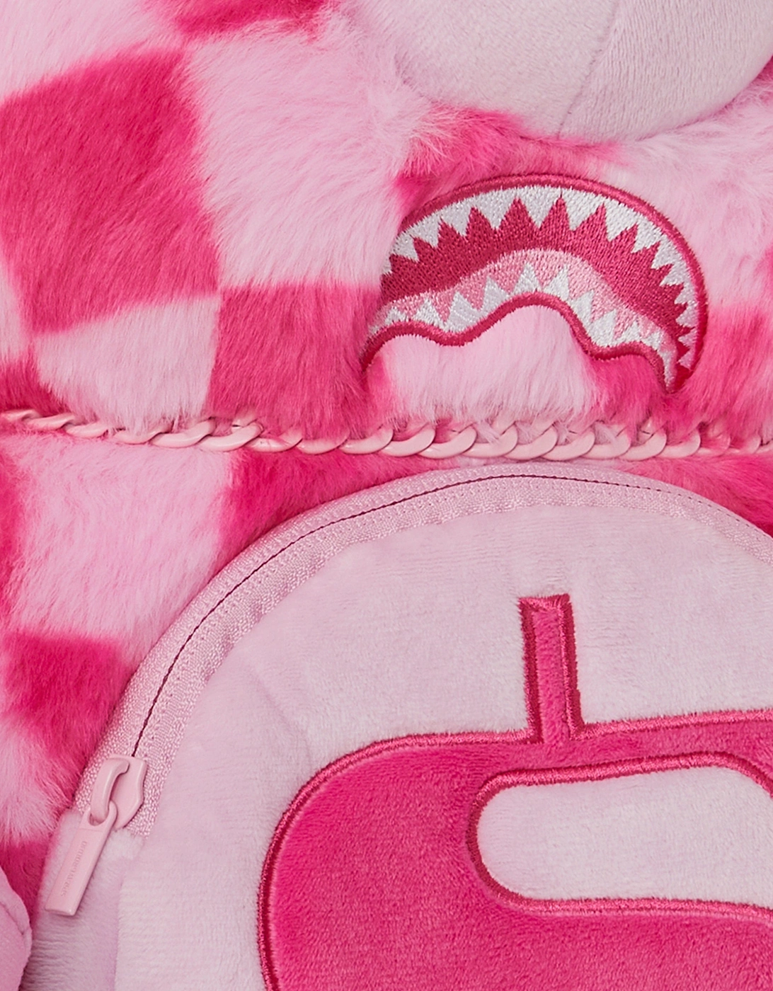 Girls Fur Check Money Bear Backpack in Pink (63cm)