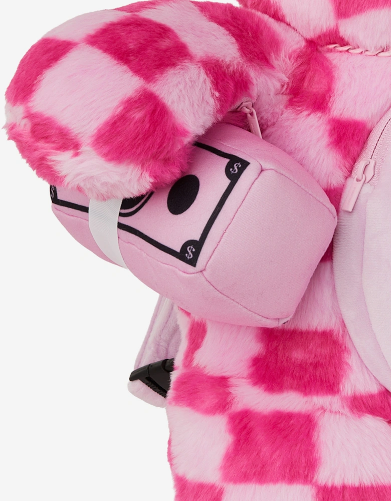 Girls Fur Check Money Bear Backpack in Pink (63cm)