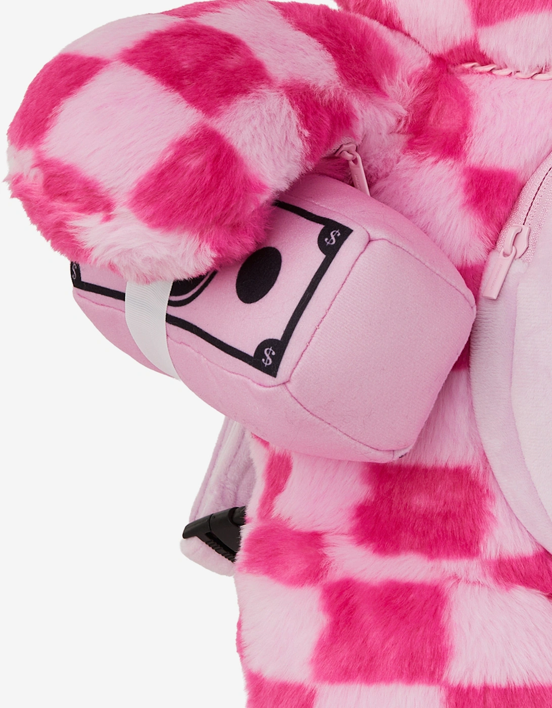 Girls Fur Check Money Bear Backpack in Pink (63cm)