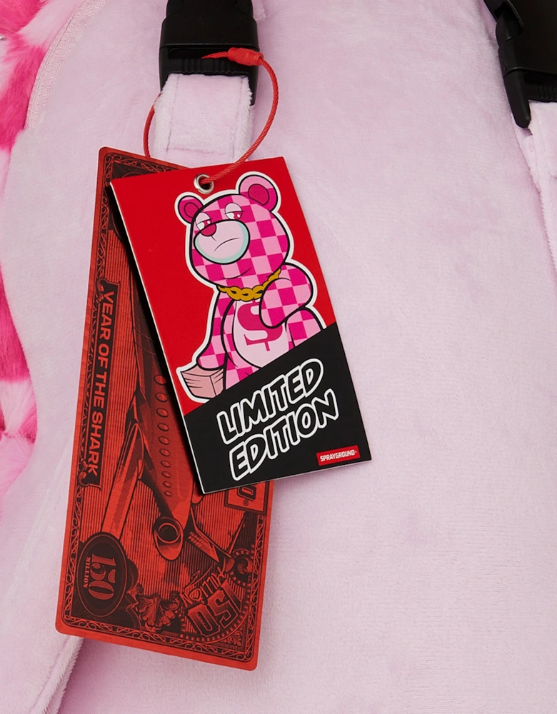 Girls Fur Check Money Bear Backpack in Pink (63cm)