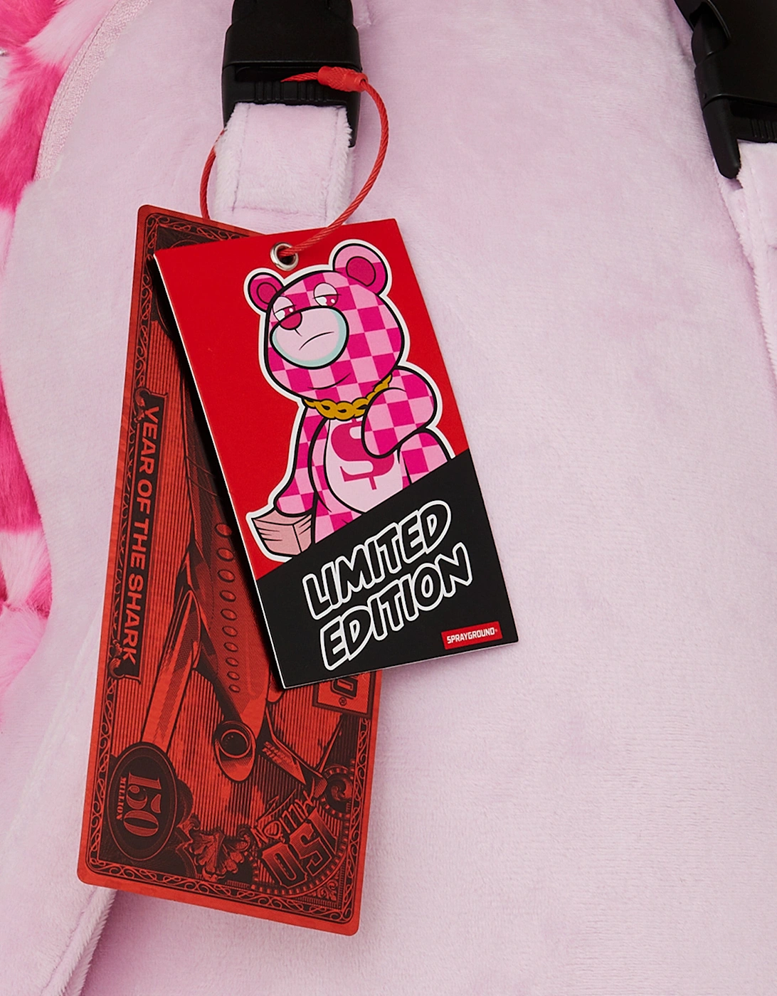 Girls Fur Check Money Bear Backpack in Pink (63cm)