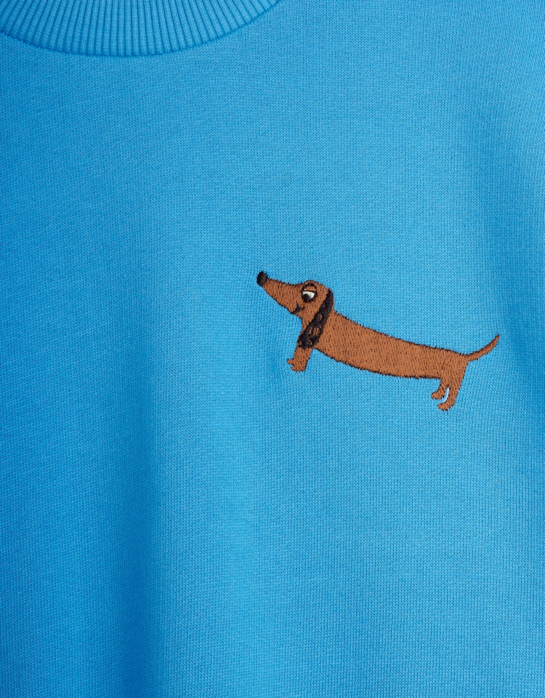 Kids Embroidered Dog Sweatshirt in Blue