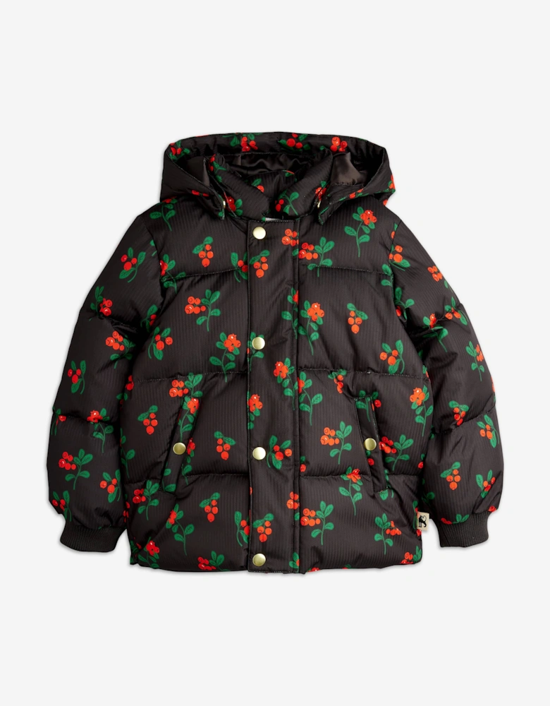 Girls Lingonberries AOP Hooded Puffer Jacket in Black