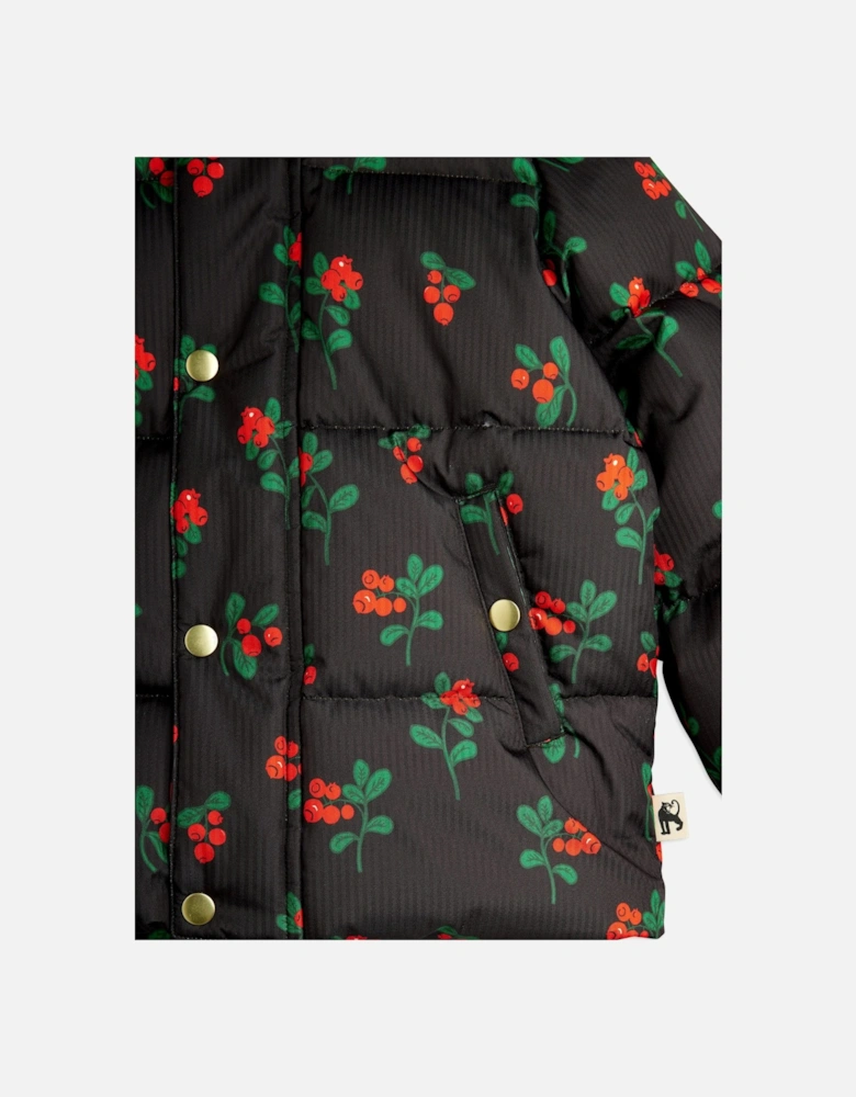 Girls Lingonberries AOP Hooded Puffer Jacket in Black