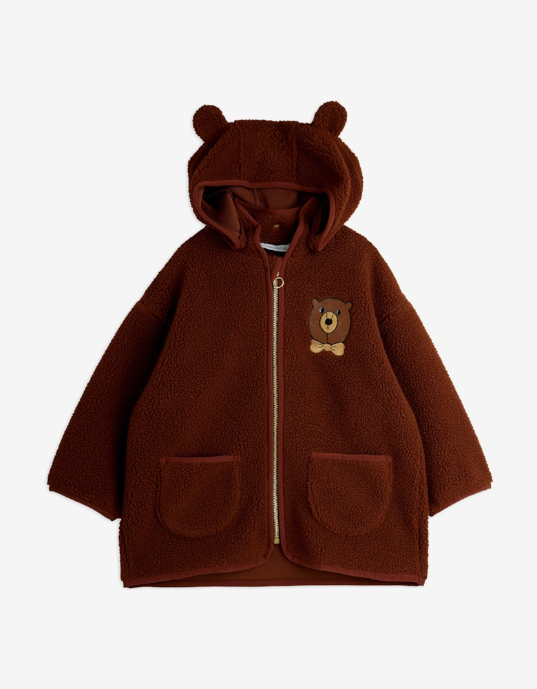 Kids Embroidered Bear Pile Jacket in Brown