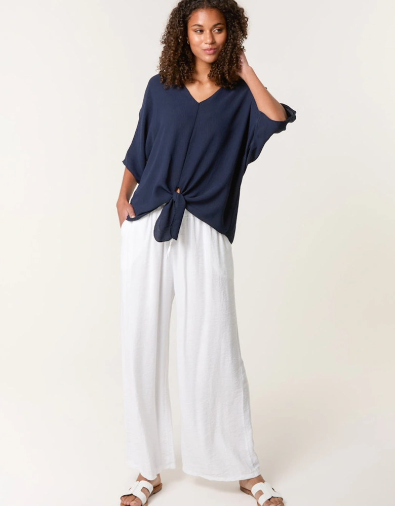 Navy Tie Knot Blouse