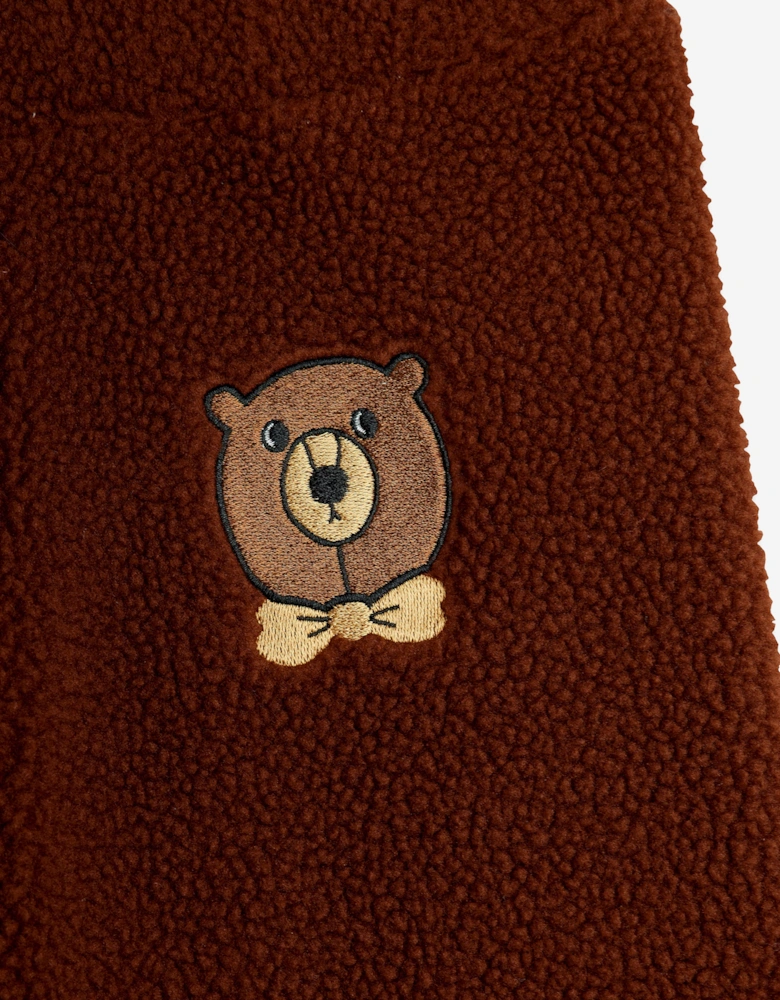 Kids Embroidered Bear Pile Trousers in Brown