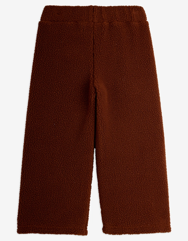 Kids Embroidered Bear Pile Trousers in Brown