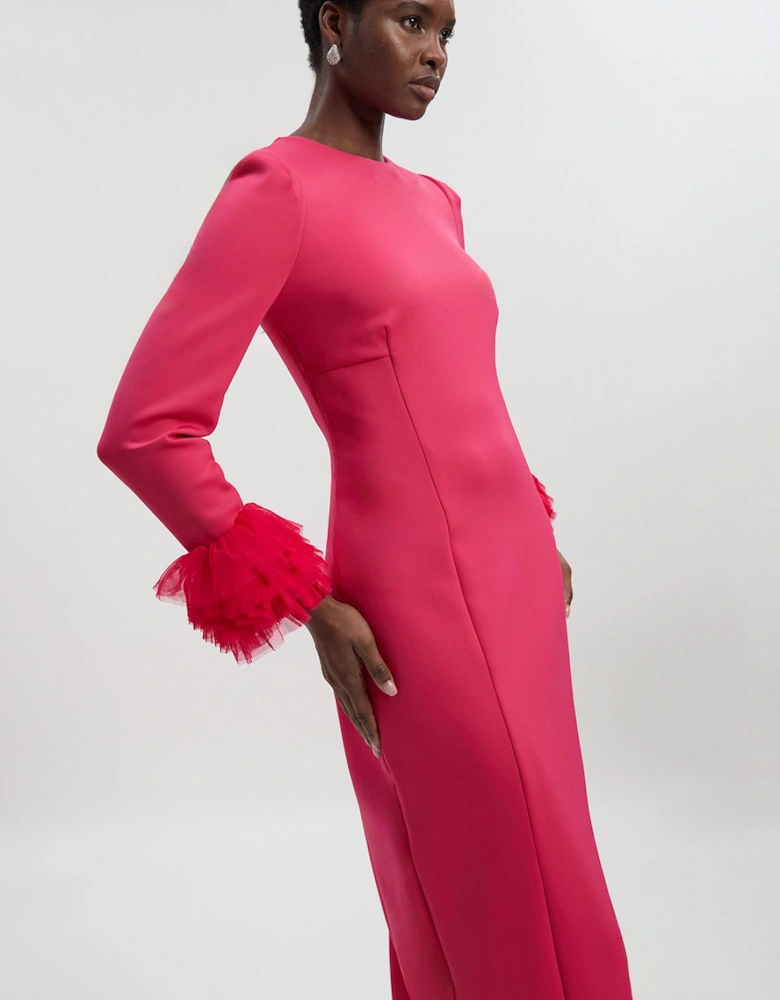 Scuba Drama Tulle Detail Cuff Woven Midi Dress