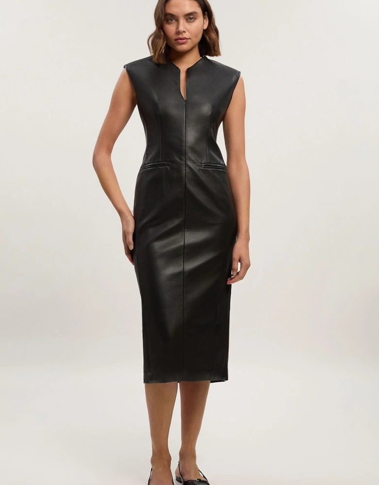 Faux Leather Tailored Pencil Dress