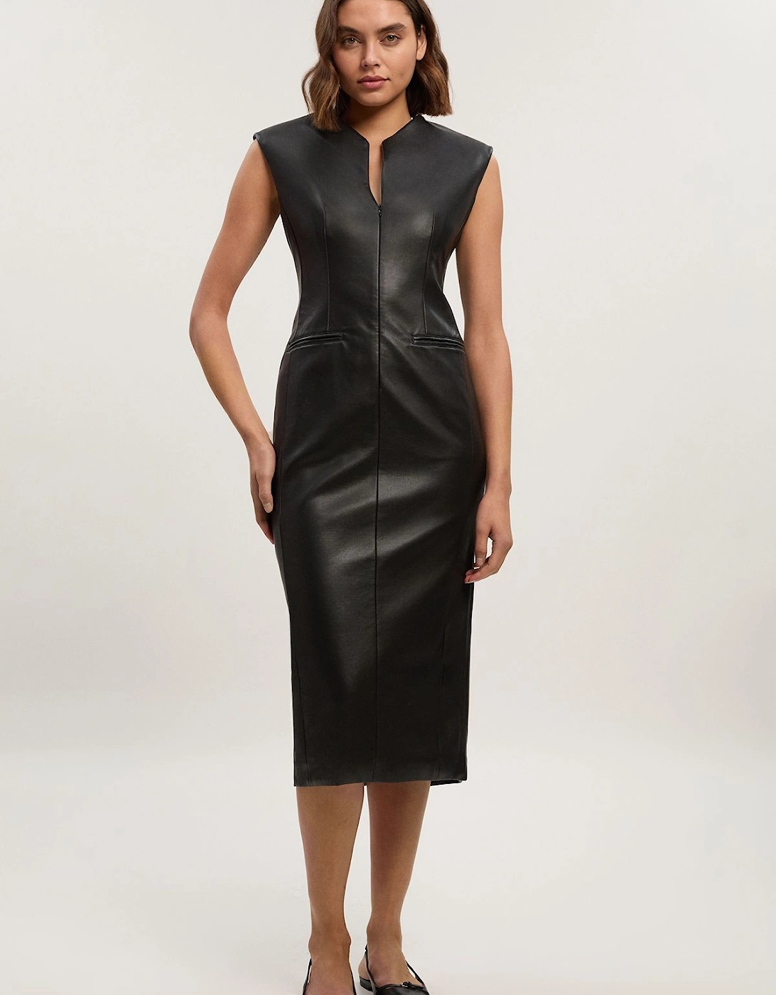 Faux Leather Tailored Pencil Dress, 2 of 1