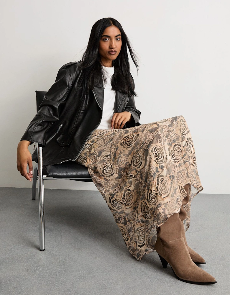 Burnout Chiffon Printed Midaxi Skirt