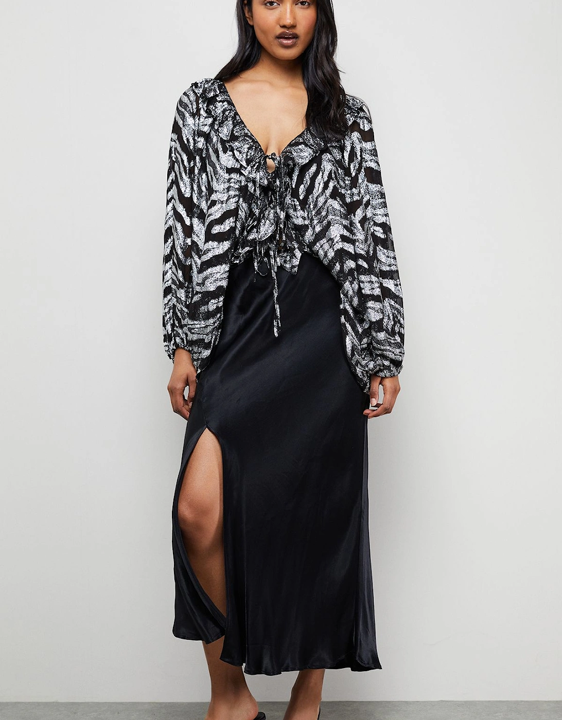 Viscose Metallic Zebra Jacquard Blouse, 2 of 1