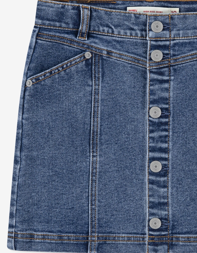Girls Button Front Denim Skirt in Blue