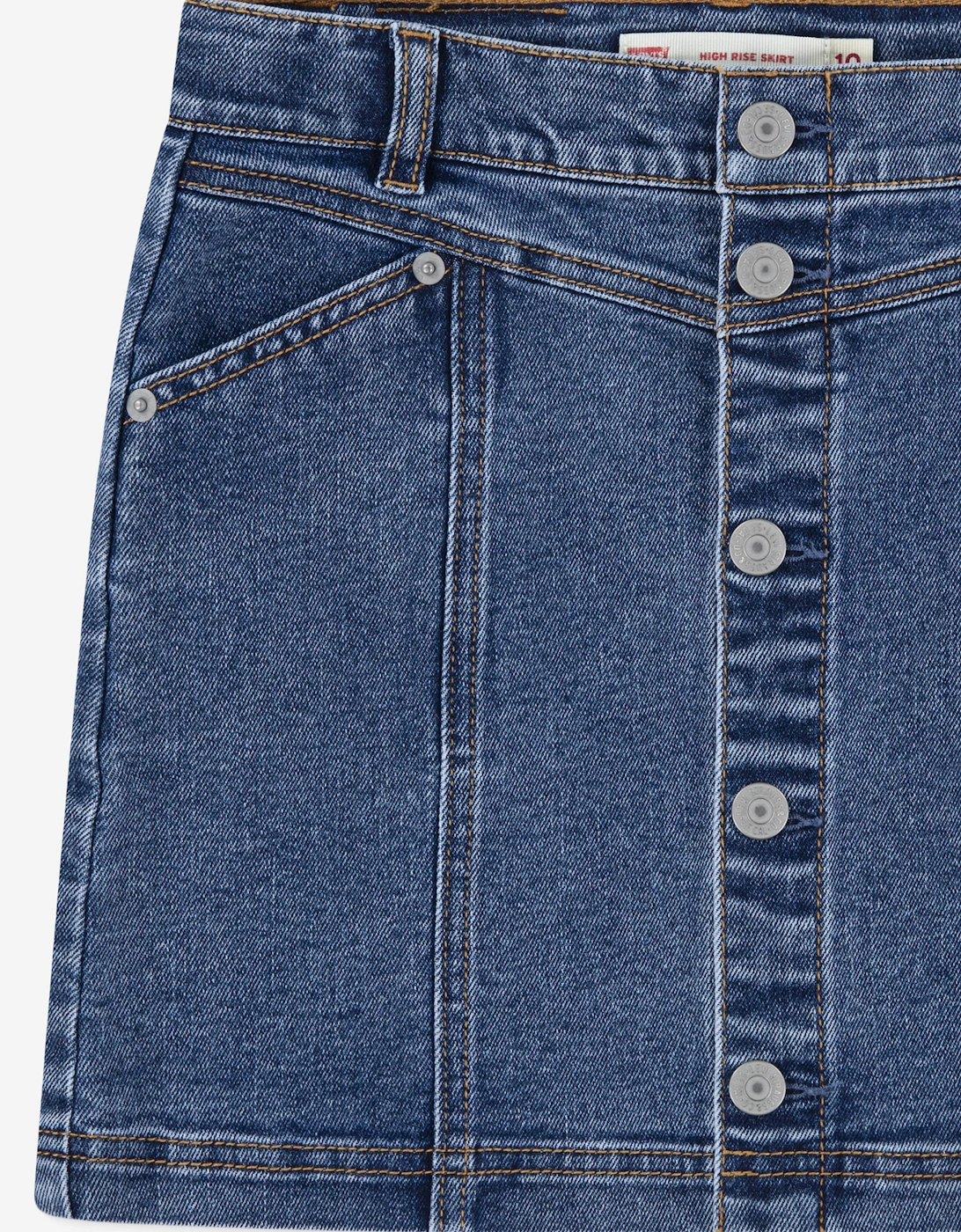 Girls Button Front Denim Skirt in Blue