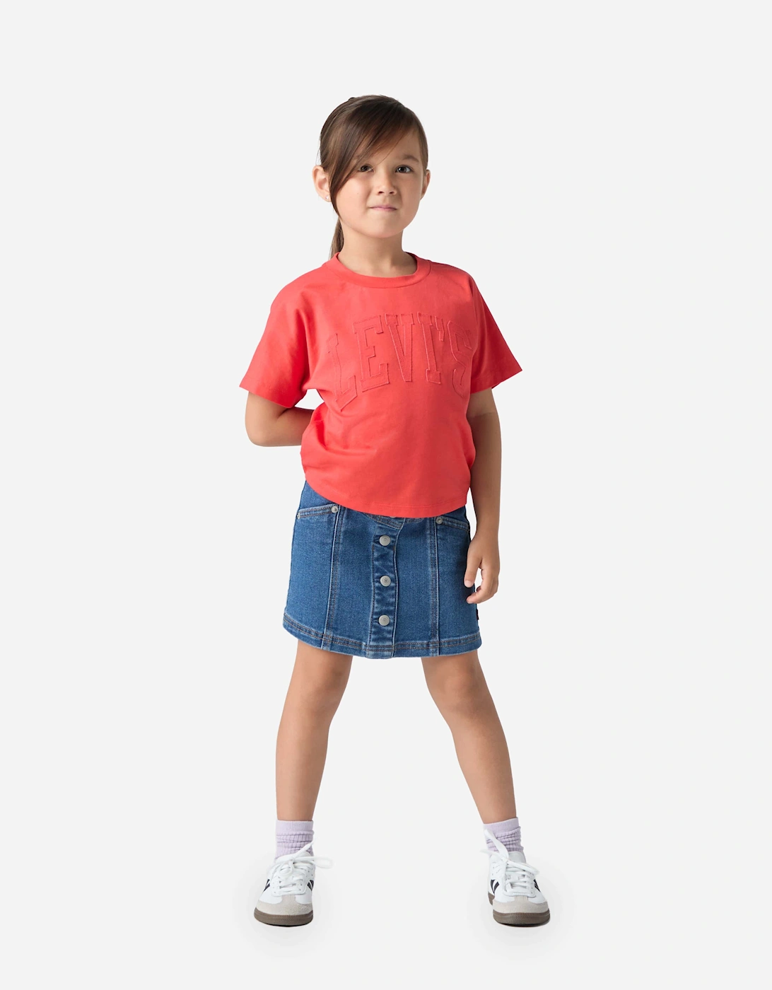 Girls Button Front Denim Skirt in Blue