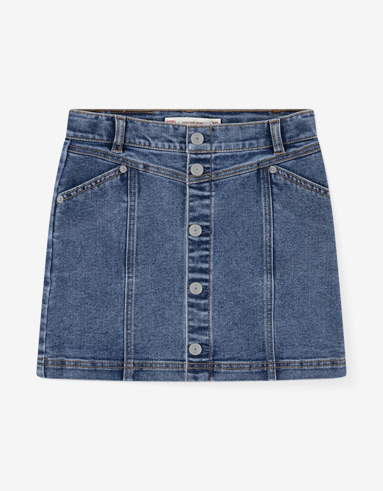 Girls Button Front Denim Skirt in Blue