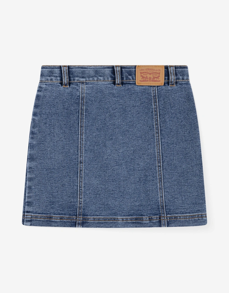 Girls Button Front Denim Skirt in Blue