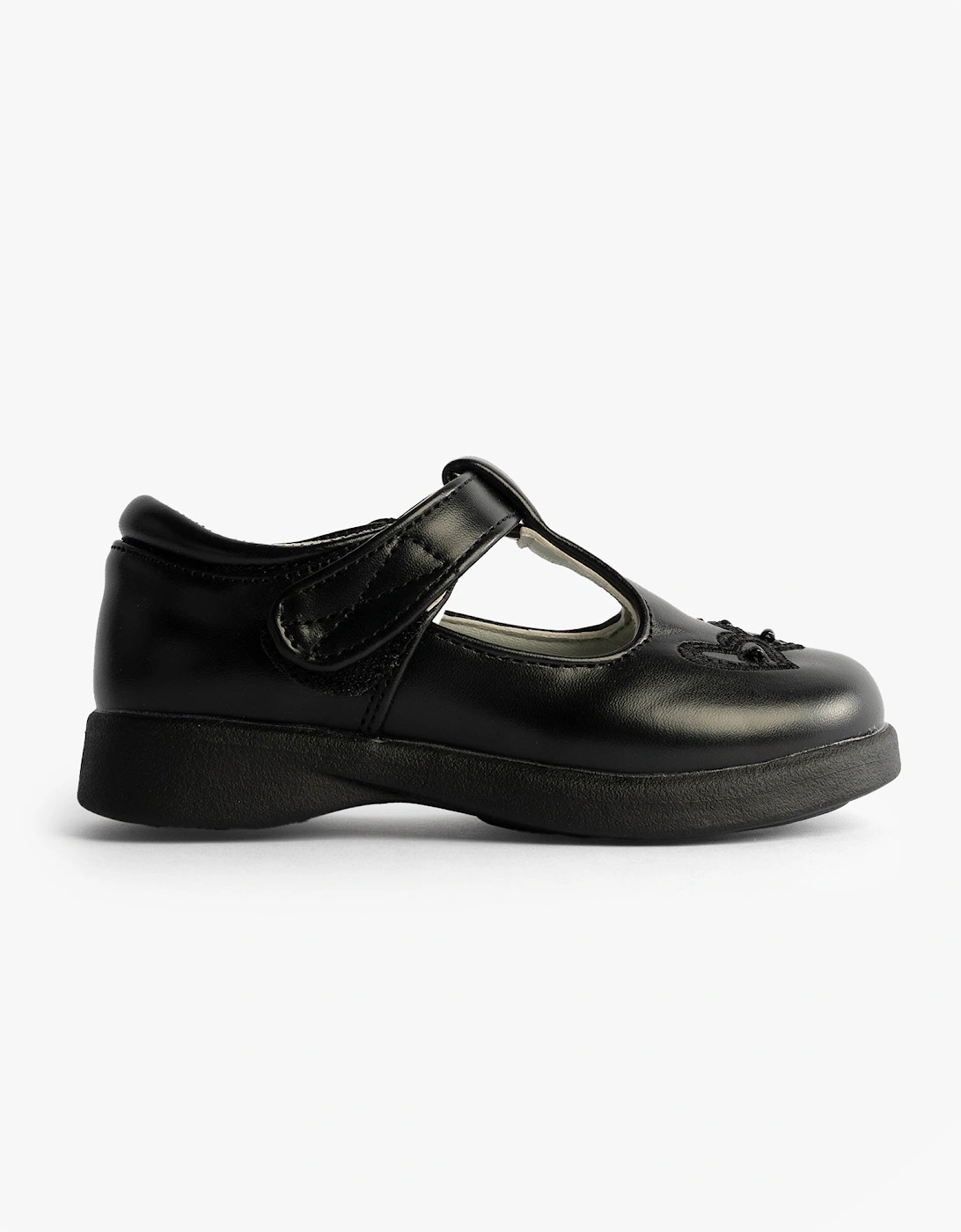 Girls Touch Fasten T-Bar School Shoes Black Matt, 7 of 6