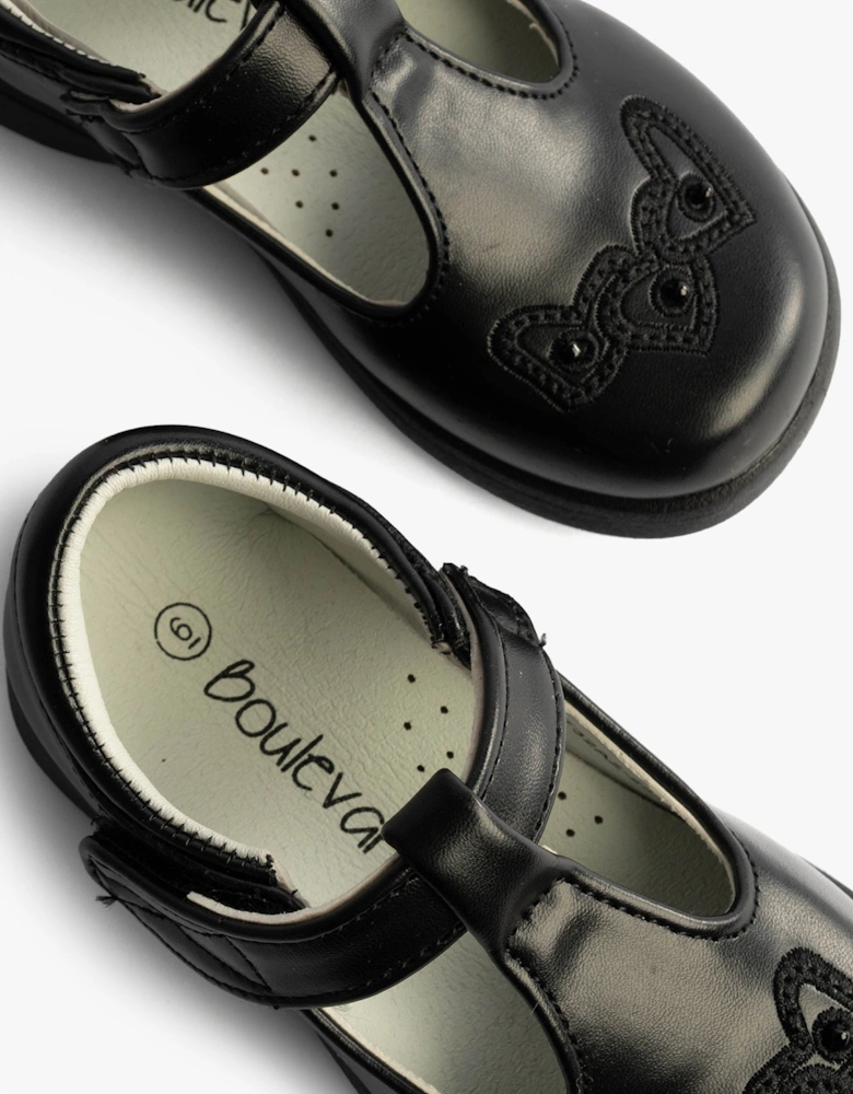 Girls Touch Fasten T-Bar School Shoes Black Matt