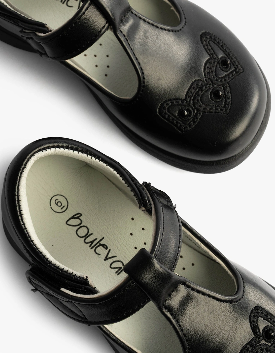 Girls Touch Fasten T-Bar School Shoes Black Matt