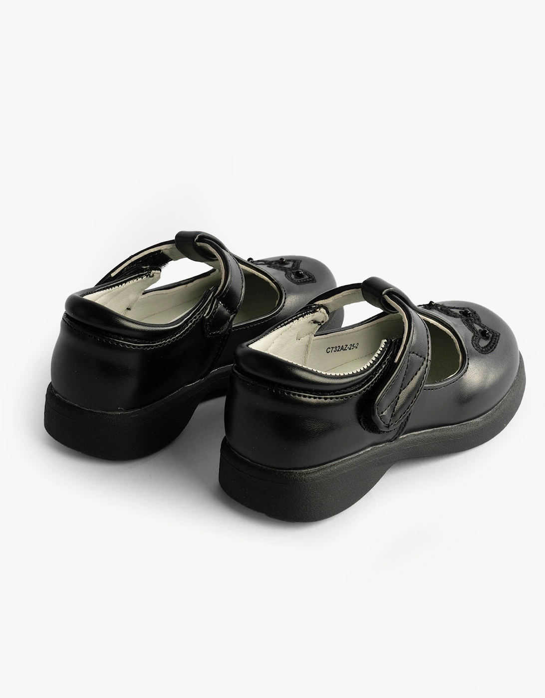 Girls Touch Fasten T-Bar School Shoes Black Matt