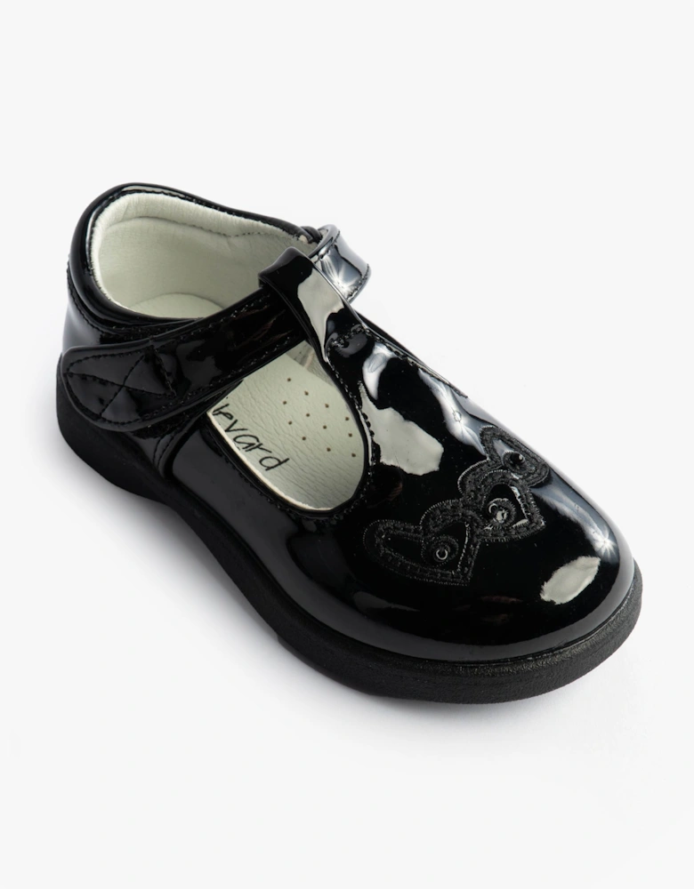 Girls Touch Fasten T-Bar School Shoes Black Patent