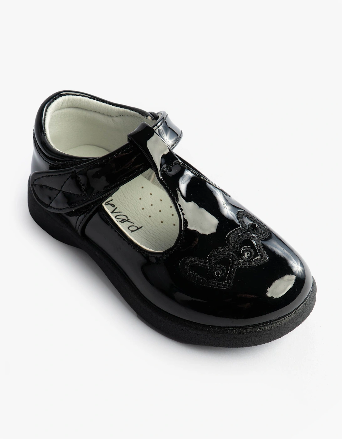 Girls Touch Fasten T-Bar School Shoes Black Patent