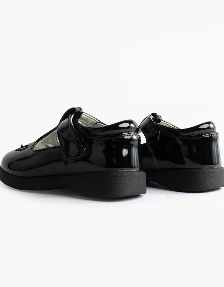 Girls Touch Fasten T-Bar School Shoes Black Patent