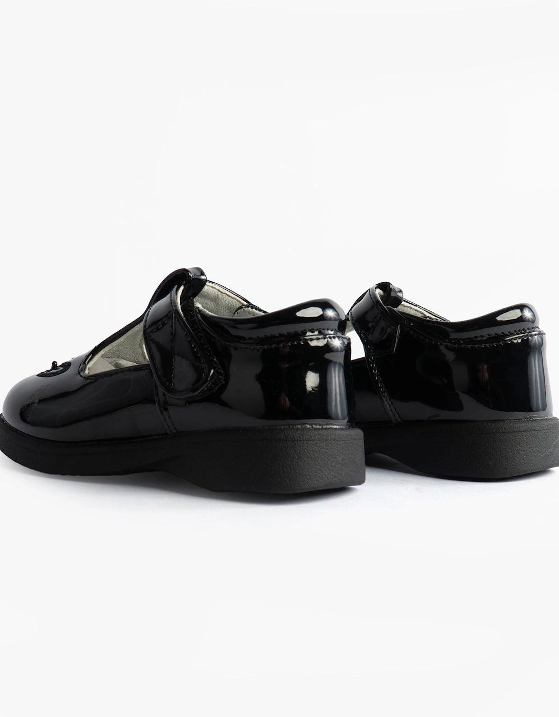 Girls Touch Fasten T-Bar School Shoes Black Patent