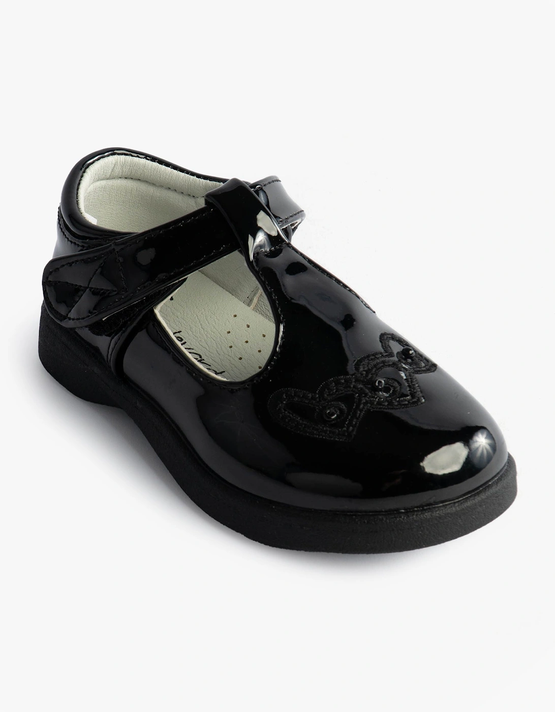 Girls Touch Fasten T-Bar School Shoes Black Patent