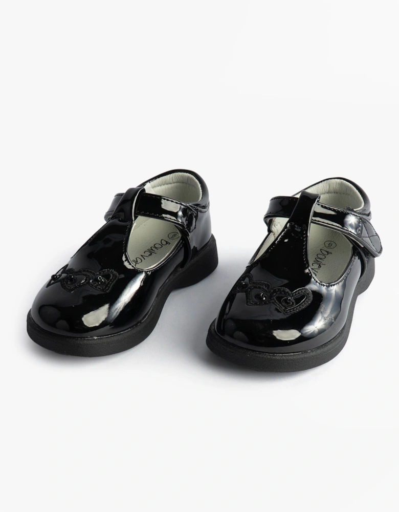 Girls Touch Fasten T-Bar School Shoes Black Patent
