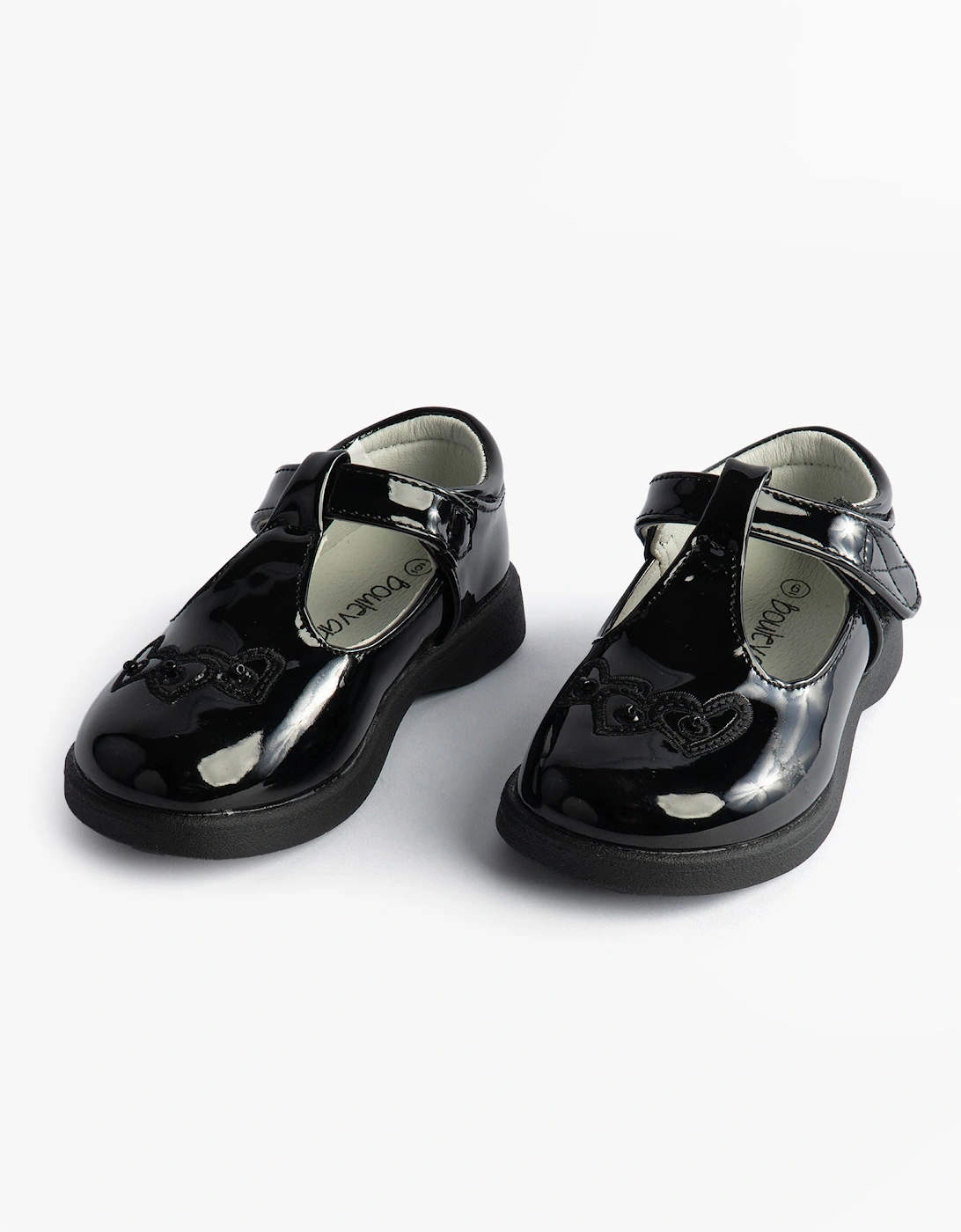 Girls Touch Fasten T-Bar School Shoes Black Patent
