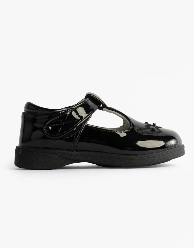 Girls Touch Fasten T-Bar School Shoes Black Patent