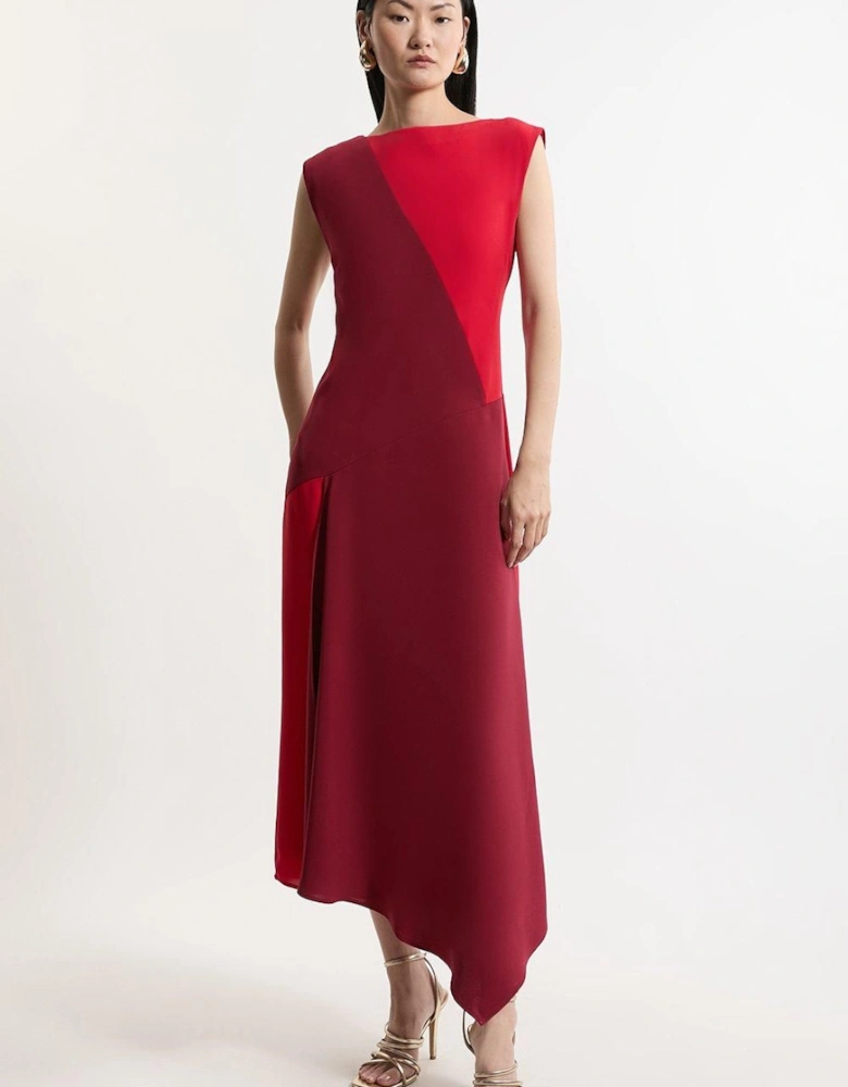 Petite Soft Tailored Bandeau Colour Block Midi Dress