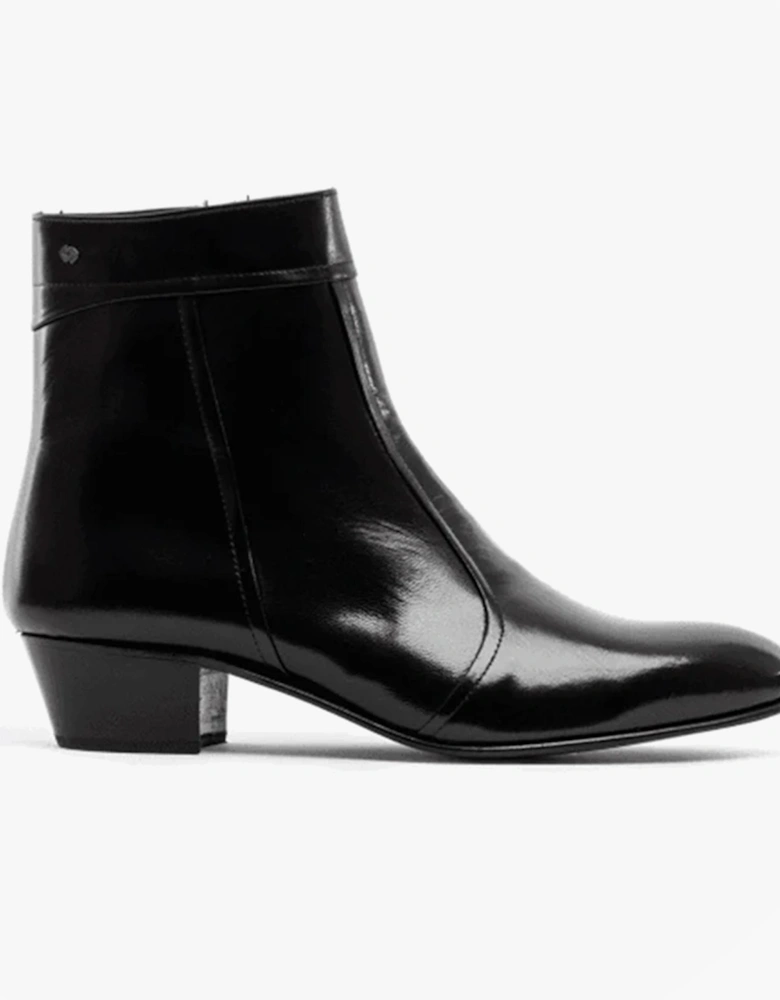 EMMANUEL Mens Smooth Leather Cuban Heel Boots Black