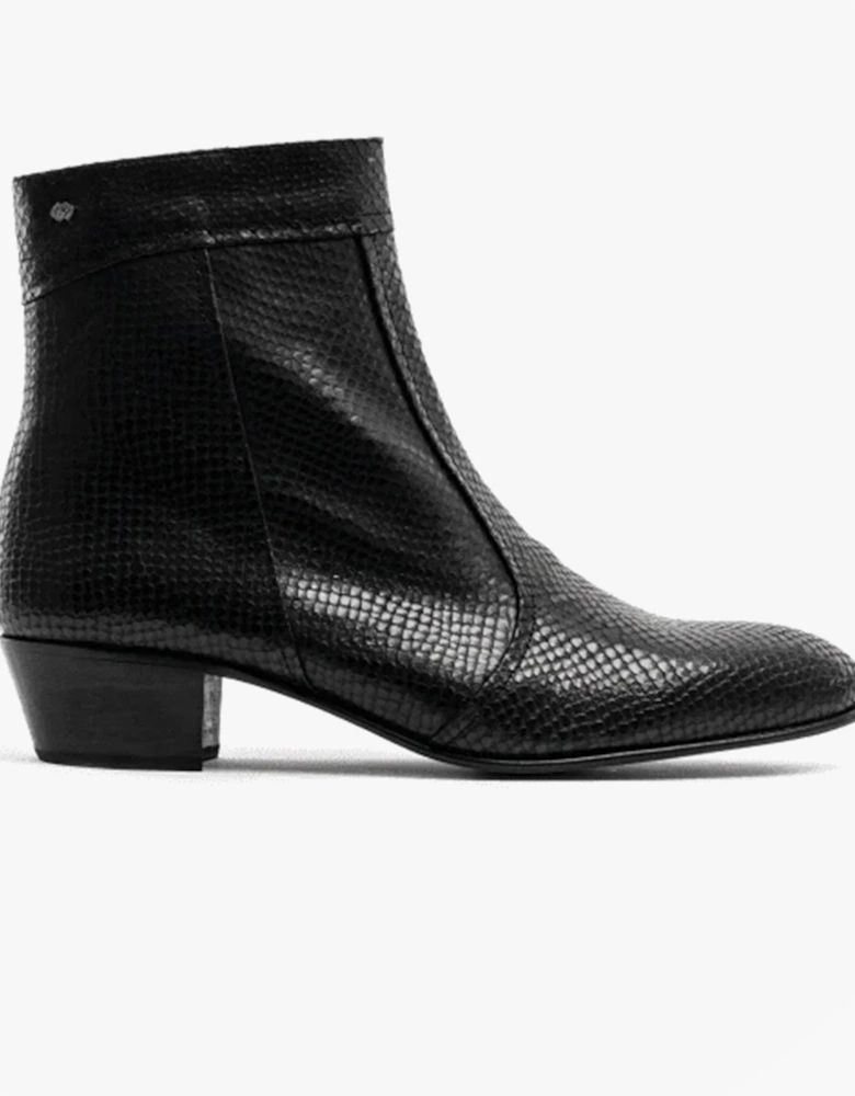 EMMANUEL Mens Snakeprint Leather Cuban Heel Boots Vison