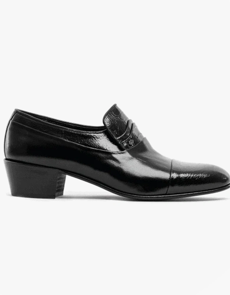 VALENCIA Mens Soft Leather Reptile Cuban Heel Shoes Black