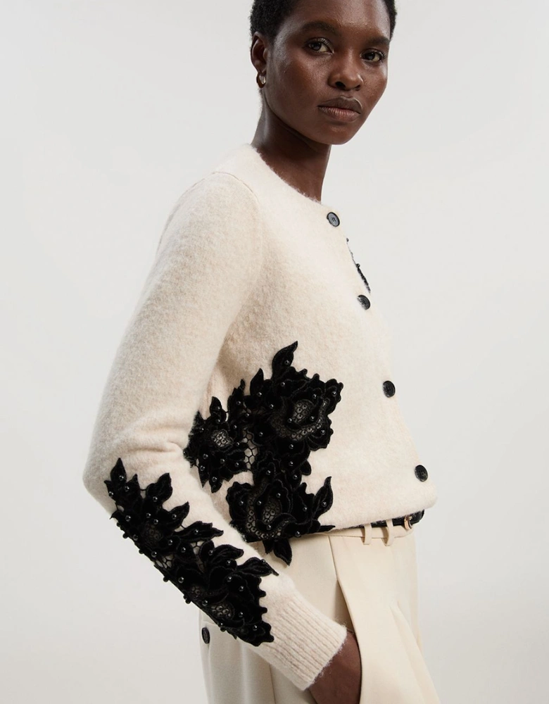 Lace Embellished Cosy Knit Cardigan