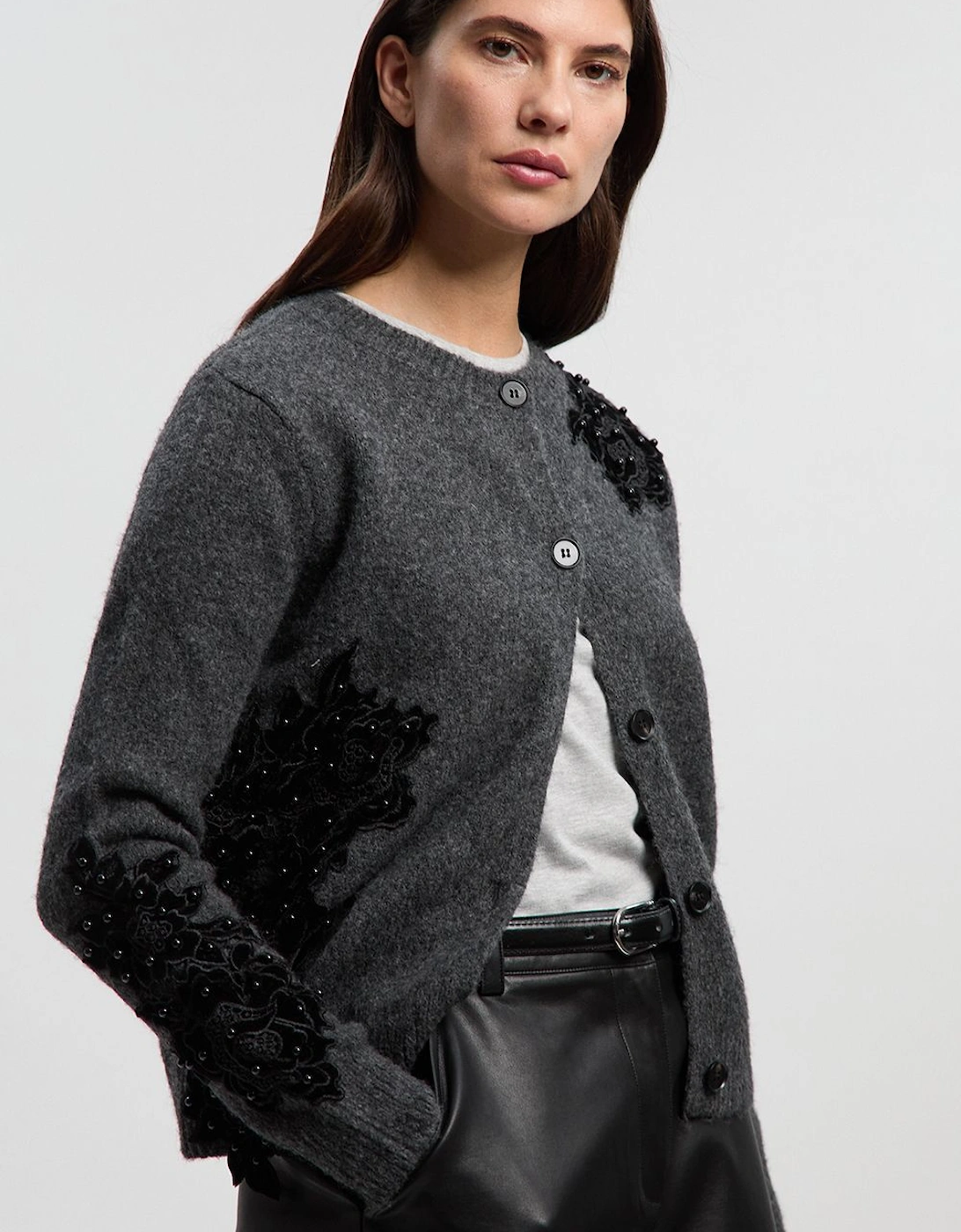 Lace Embellished Cosy Knit Cardigan, 2 of 1