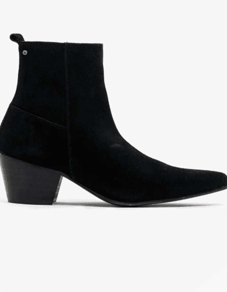 LENNON Mens Suede Winklepicker Cuban Heel Boots Black
