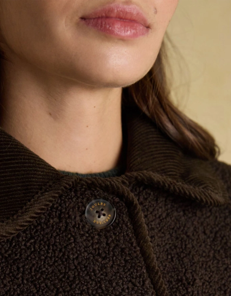 Sadie Womens Collared Fleece Jacket Chocolate Brown