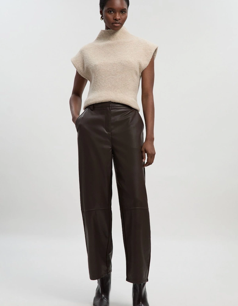 Faux Leather Barrel Leg Trouser