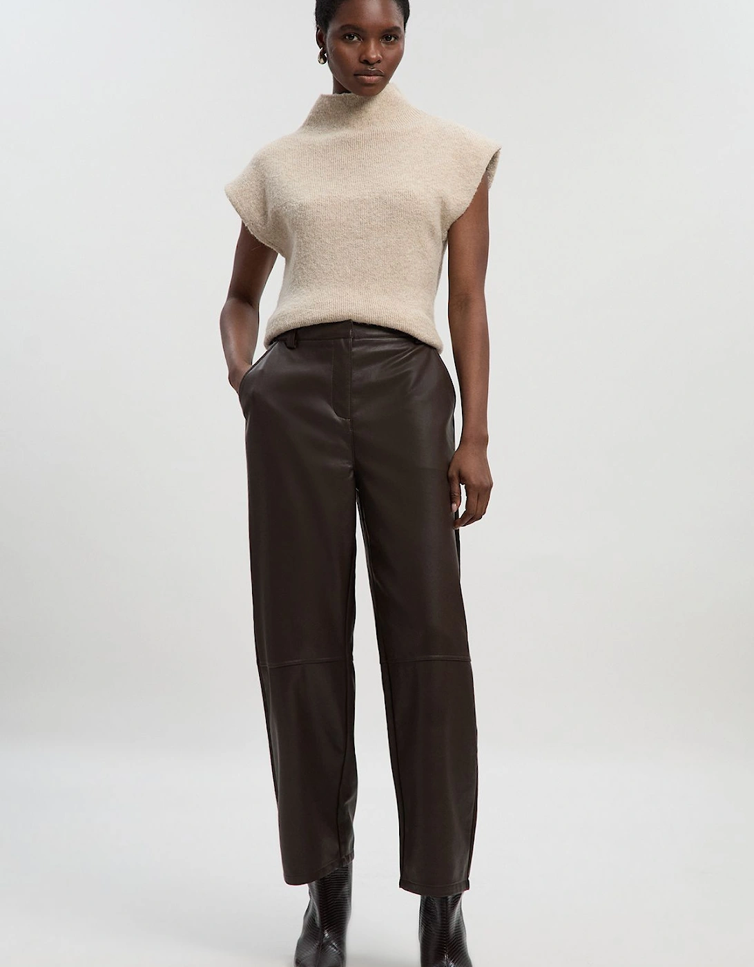 Faux Leather Barrel Leg Trouser, 2 of 1