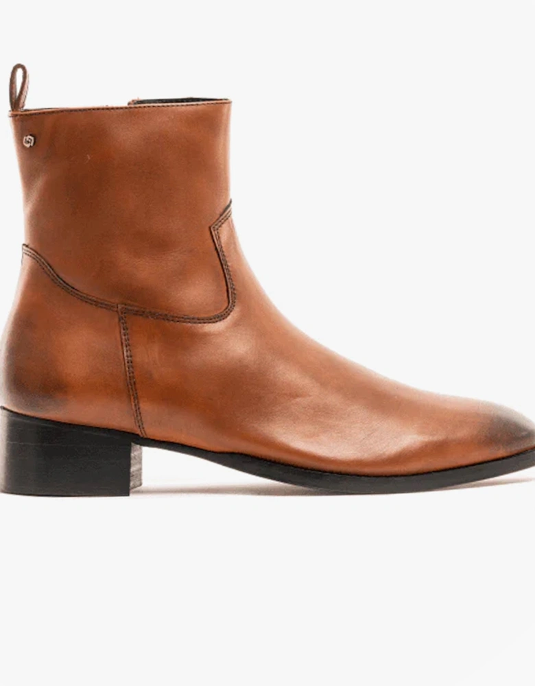 VALENTE Mens Leather Cuban Heel Boots Burnished Tan